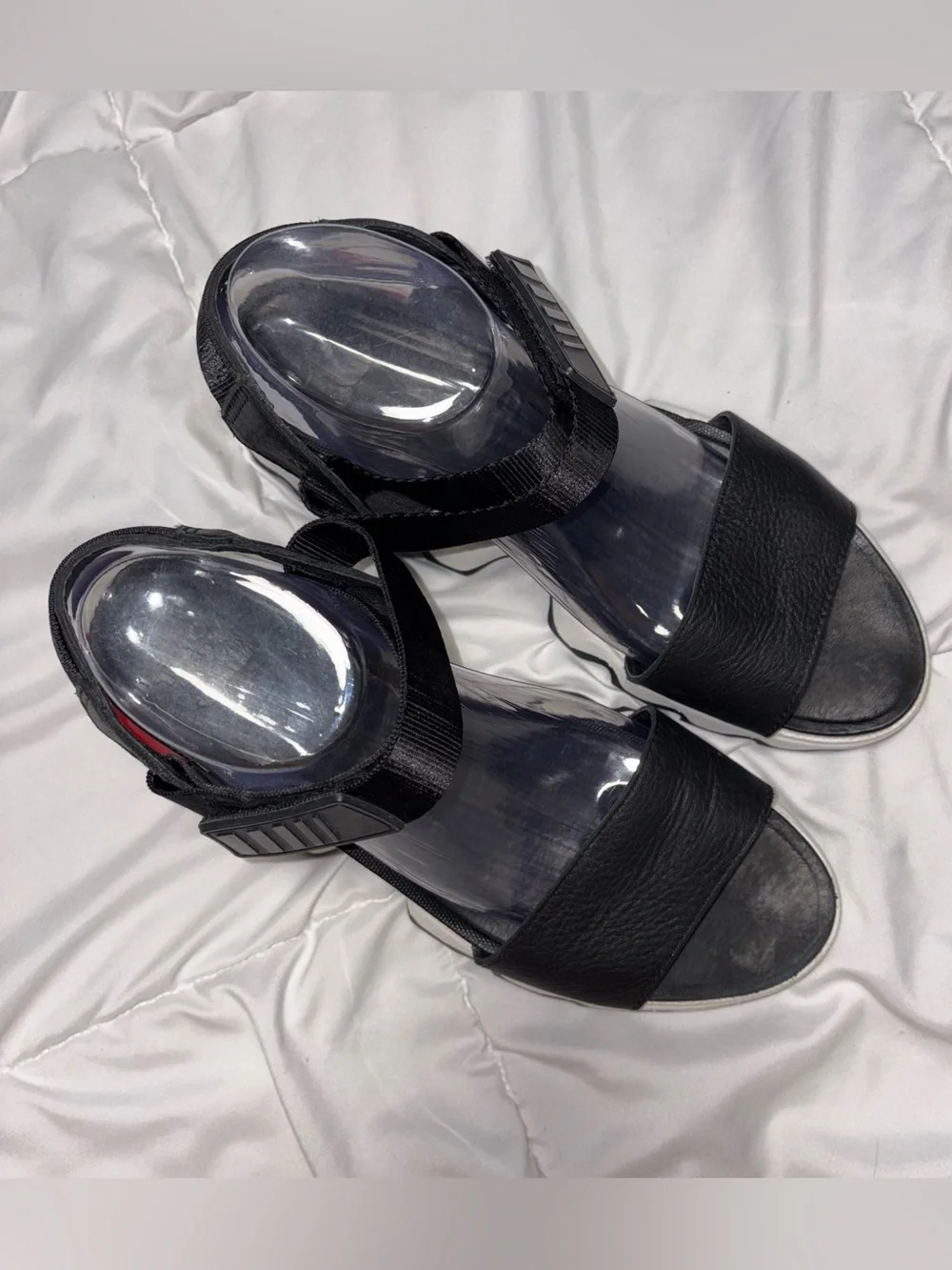 Sorel Kinetic Sandal Women’s 9 Black Leather Platform Sport Chunky Wedge Travel